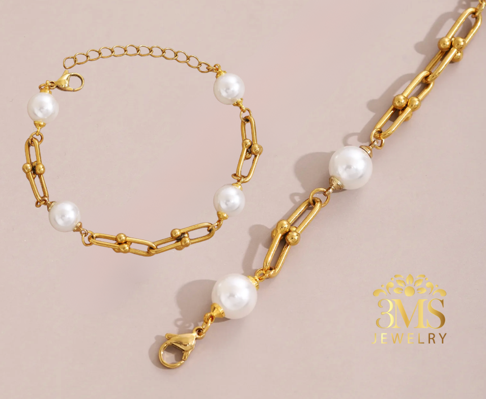 Quinn Pearl Necklace & Bracelet (Stainless steel)