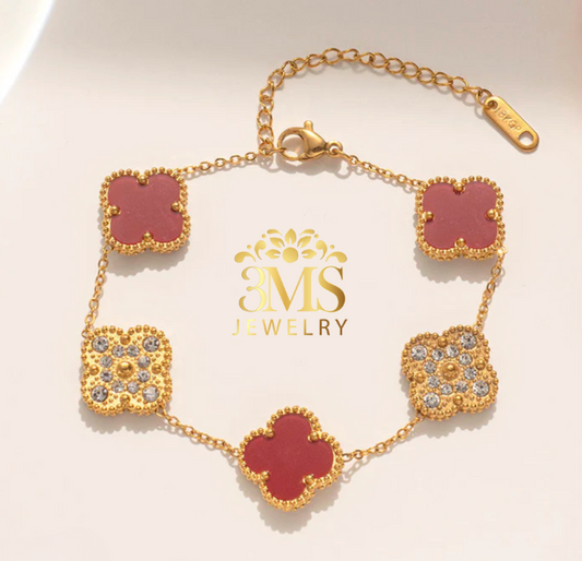 "18K carnelian gold bracelet with zircon stone in a titanium steel with gold vermeil - front full details"