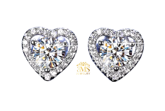"1.0 ct. moissanite diamond earrings VVS1 D color white gold in sterling silver with gold vermeil - front details"