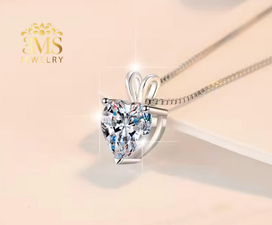 Benecia Moissanite Heart-cut Necklace 2.0 & 4.0 ct. (S925 sterling silver & Rhodium-plated)
