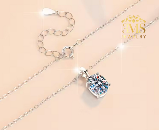 Ava Moissanite Oval-cut Necklace 2 ct. (S925 sterling silver & Rhodium-plated)