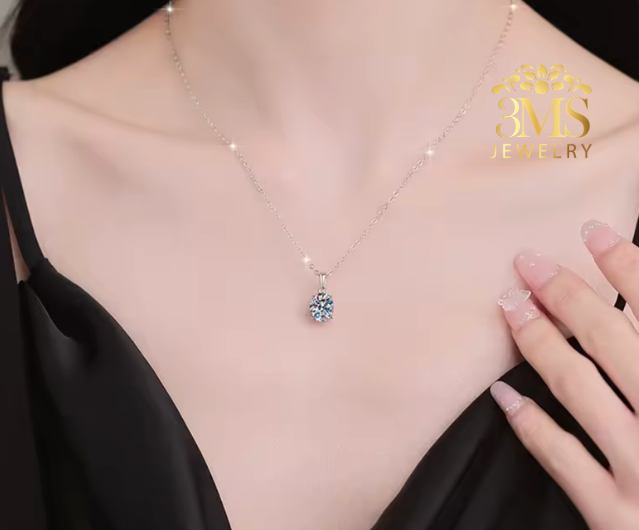 Ava Moissanite Oval-cut Necklace 2 ct. (S925 sterling silver & Rhodium-plated)