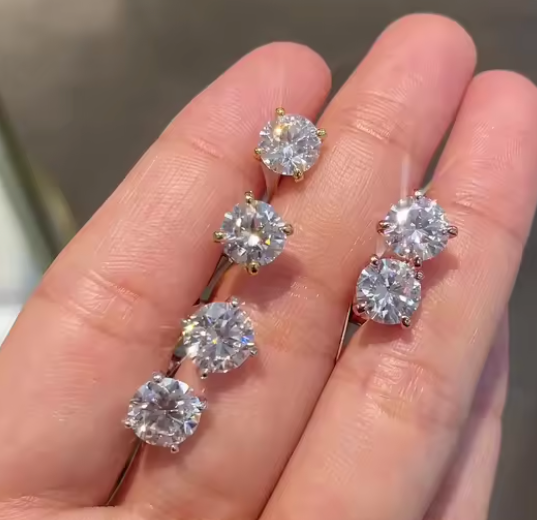 Beatrice Moissanite Round Brilliant-cut Stud Earrings 2.0 ct. & 4.0 ct. (S925 sterling silver & Rhodium-plated)