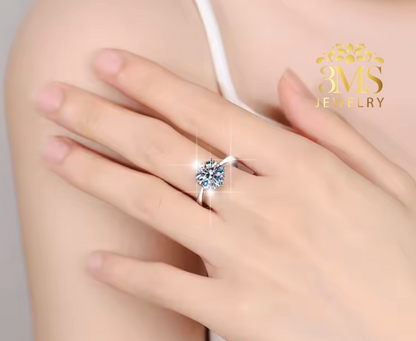 Kiara Moissanite Round Brilliant-cut Engagement Ring 10ct. (S925 sterling silver & Rhodium-plated)