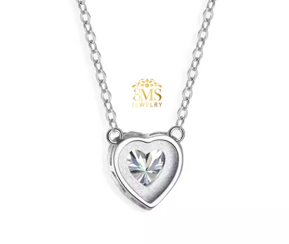 "2.0 ct. moissanite diamond heart necklace perfect cut flawless D color in sterling silver with white gold vermeil - back details"
