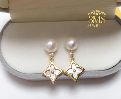 "18K gold earring with 8mm freshwater pearls in sterling silver with gold vermeil - far view"