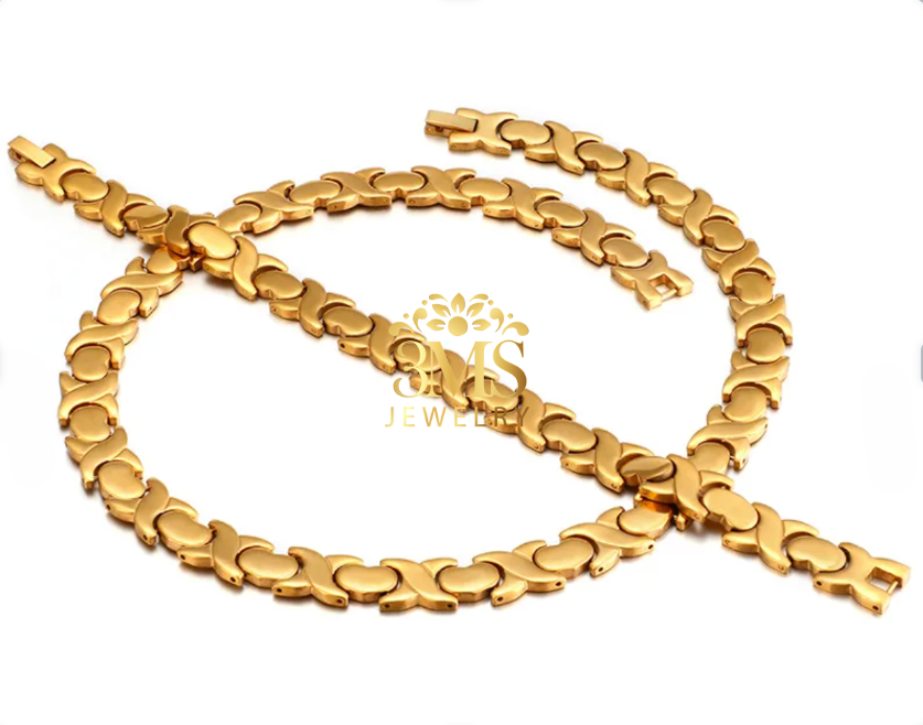 Yvon Set ( Necklace & Bracelet) Titanium steel, Vermeil