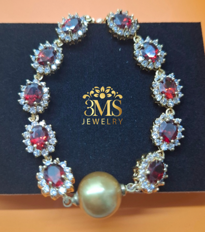 Natural Garnet & Deep Golden South Sea Pearl