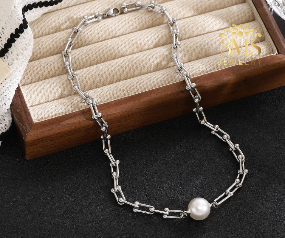 Quinn Pearl Necklace & Bracelet (Stainless steel)
