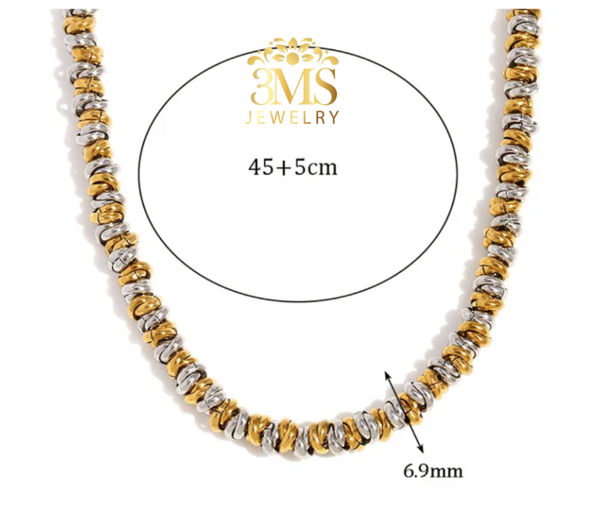 "18K two-color gold necklace in titanium steel with yellow and white gold vermeil - full details"