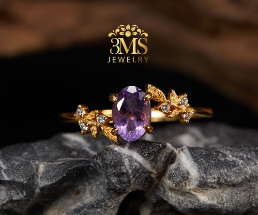 NATURAL AMETHYST GEMSTONE RING (S925 Sterling Silver) VERMEIL