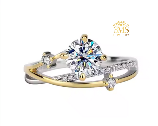 AUDREY MOISSANITE DIAMOND RING 1.0 CT. (S925 sterling silver) white & gold VERMEIL