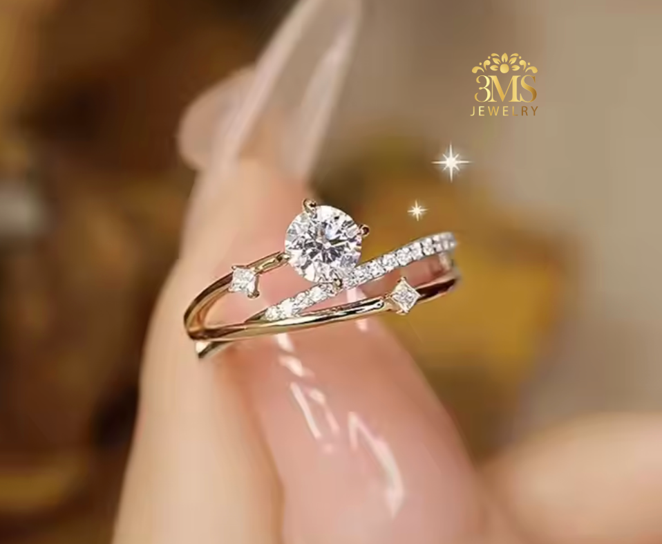 AUDREY MOISSANITE DIAMOND RING 1.0 CT. (S925 sterling silver) white & gold VERMEIL