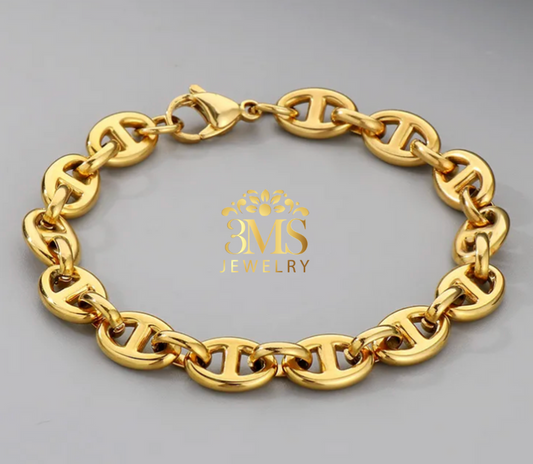 "18K gold interlocked bracelet in titanium steel with gold vermeil - full view"
