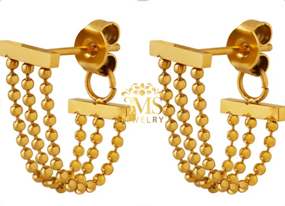 "18K gold beaded lock earrings in titanium steel with gold vermeil—front zoom details"