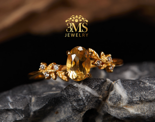 NATURAL CITRINE GEMSTONE RING (S925 Sterling Silver) VERMEIL