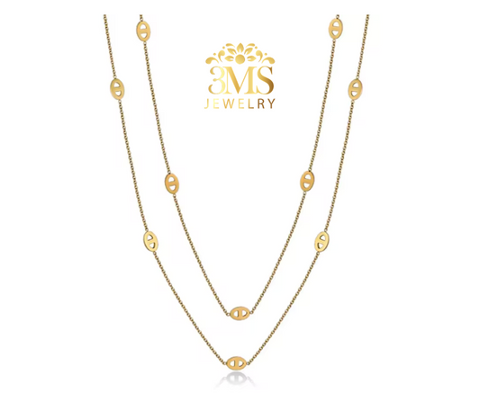 "18K gold two-layer necklace in titanium steel with gold vermeil—front view"