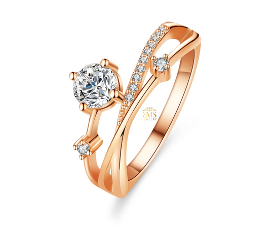 "0.5 ct. rose gold moissanite engagement ring in sterling silver with rose gold vermeil - sidet view"