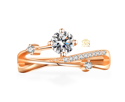 "0.5 ct. rose gold moissanite engagement ring in sterling silver with rose gold vermeil - front view details"