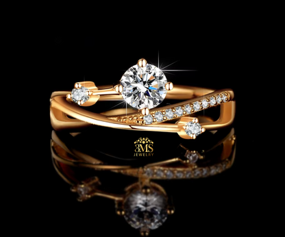 "0.5 ct. rose gold moissanite engagement ring in sterling silver with rose gold vermeil - front view"