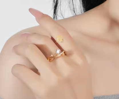 "0.5 ct. rose gold moissanite engagement ring in sterling silver with rose gold vermeil - on wearing view"