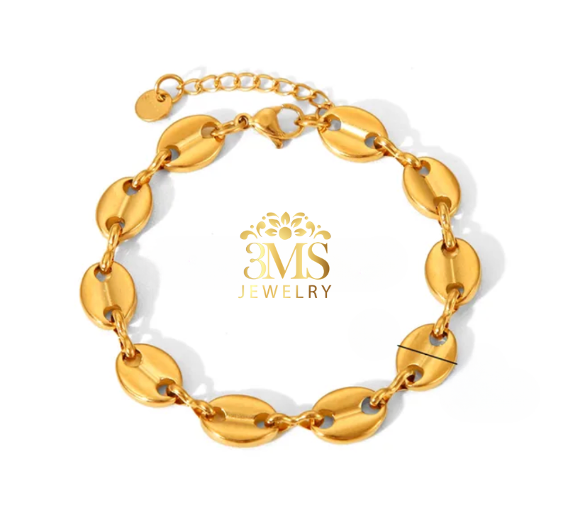 "18K gold shell design bracelet in titanium steel with gold vermeil - full details"