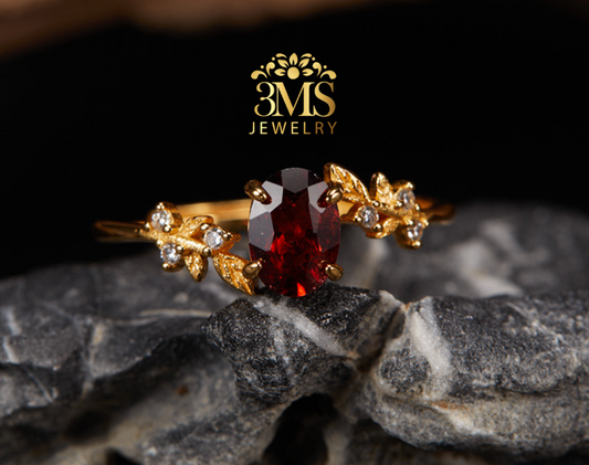 NATURAL GARNET GEMSTONE RING (S925 Sterling Silver) VERMEIL