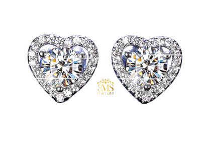 "1.0 ct. moissanite diamond earrings VVS1 D color white gold in sterling silver with gold vermeil - front details"