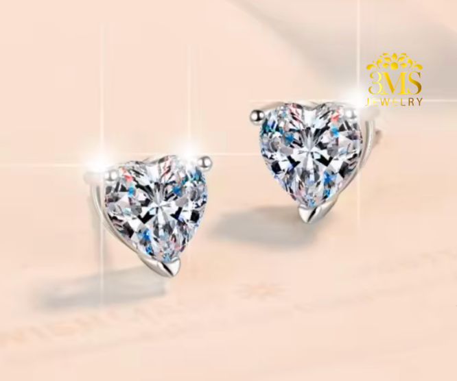 Benecia Moissanite Heart-cut Stud Earring 2.0 & 4.0 ct. (S925 sterling silver & Rhodium-plated)