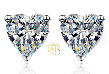 Benecia Moissanite Heart-cut Stud Earring 2.0 & 4.0 ct. (S925 sterling silver & Rhodium-plated)