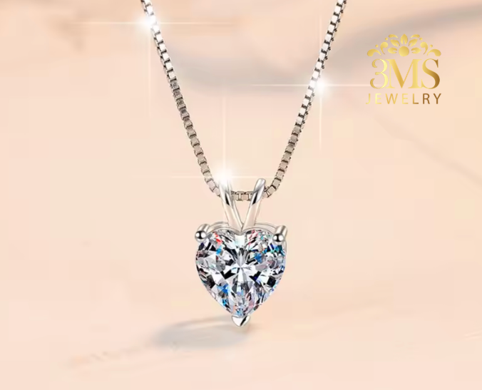 Benecia Moissanite Heart-cut Necklace 2.0 & 4.0 ct. (S925 sterling silver & Rhodium-plated)