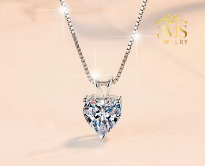 Benecia Moissanite Heart-cut Necklace 2.0 & 4.0 ct. (S925 sterling silver & Rhodium-plated)