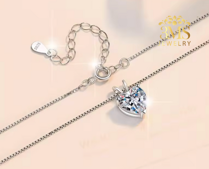 Benecia Moissanite Heart-cut Necklace 2.0 & 4.0 ct. (S925 sterling silver & Rhodium-plated)