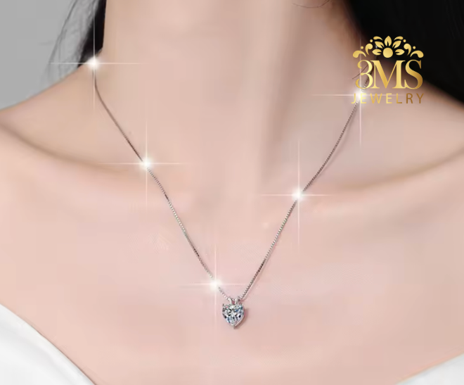 Benecia Moissanite Heart-cut Necklace 2.0 & 4.0 ct. (S925 sterling silver & Rhodium-plated)