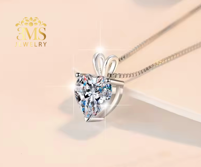 Benecia Moissanite Heart-cut Necklace 2.0 & 4.0 ct. (S925 sterling silver & Rhodium-plated)