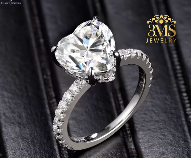 Benecia Moissanite Heart-cut Engagement Ring 3.5 ct. (S925 sterling silver & Rhodium-plated)