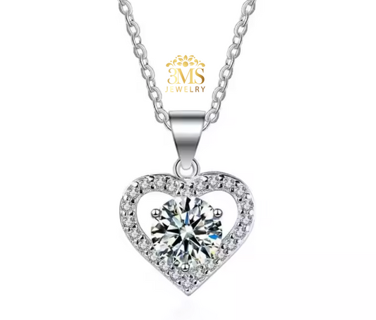 "1.0 ct. moissanite diamond VVS1 D color white gold necklace in sterling silver with gold vermeil - zoom front view"
