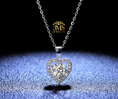 "1.0 ct. moissanite diamond VVS1 D color white gold necklace in sterling silver with gold vermeil - full front details"