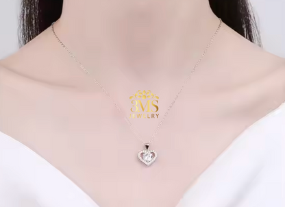 "1.0 ct. moissanite diamond VVS1 D color white gold necklace in sterling silver with gold vermeil - on wearing view"