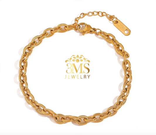 "18K gold link bracelet in titanium steel with gold vermeil - full view"
