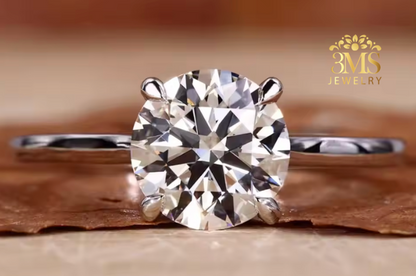 "Lab-grown round brilliant-cut diamond in a solitaire design set in 14K white gold—zoom view."