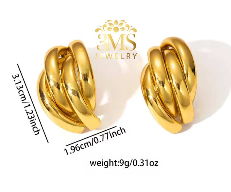 "18K gold drop hoop earring in titanium steel with gold vermeil—measurement details"