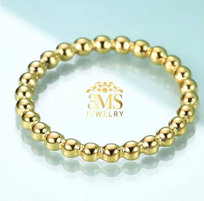 "18K gold beaded ring in titanium steel with gold vermeil—full details"