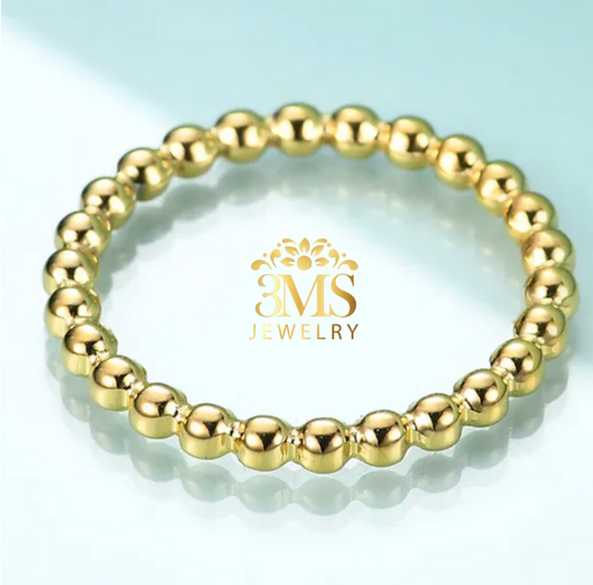 "18K gold beaded ring in titanium steel with gold vermeil—full details"