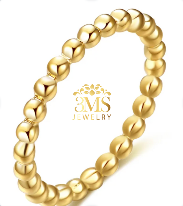 "18K gold beaded ring in titanium steel with gold vermeil—side view"