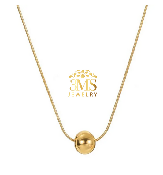 "18K gold big bead pendant necklace in titanium steel with gold vermeil—front zoom view"