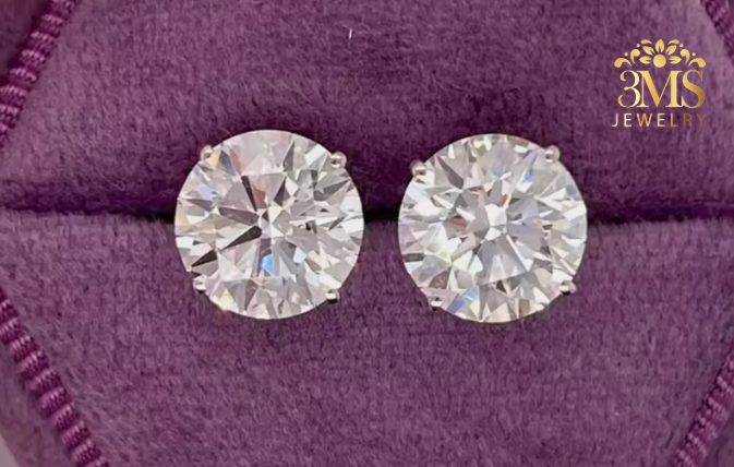 Kiara Moissanite Round Brilliant-cut Stud Earrings 8.0 & 10 ct. (S925 sterling silver & Rhodium-plated)