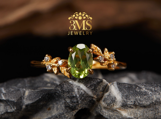 NATURAL PERIDOT GEMSTONE RING (S925 Sterling Silver) VERMEIL