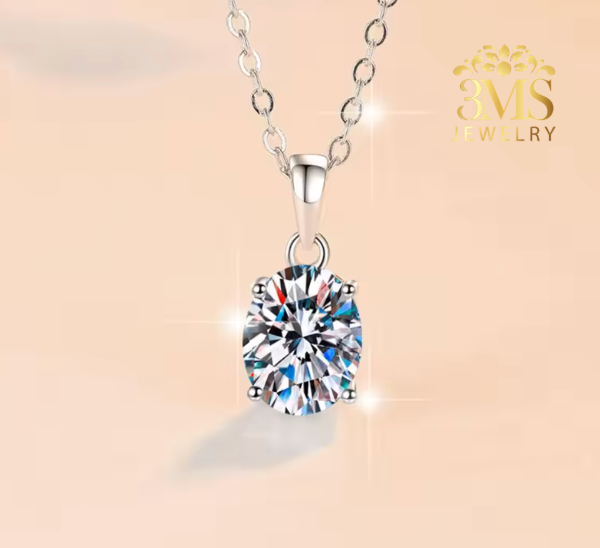 Ava Moissanite Oval-cut Necklace 2 ct. (S925 sterling silver & Rhodium-plated)