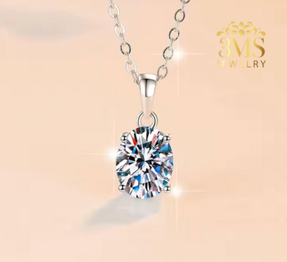 Ava Moissanite Oval-cut Necklace 2 ct. (S925 sterling silver & Rhodium-plated)